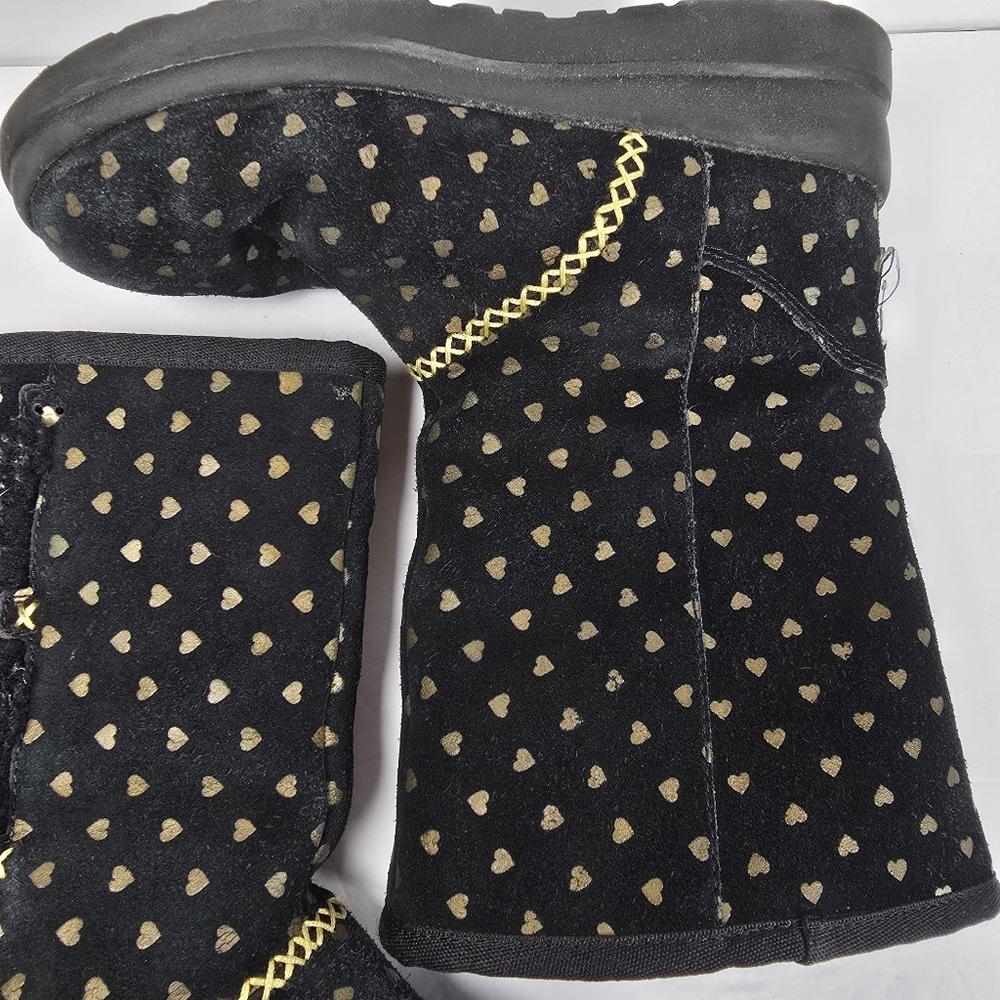 UGG I Heart Girls Black Suede Boots With Gold Hearts/Gold Rope Detail Size 3 - Picture 10 of 14